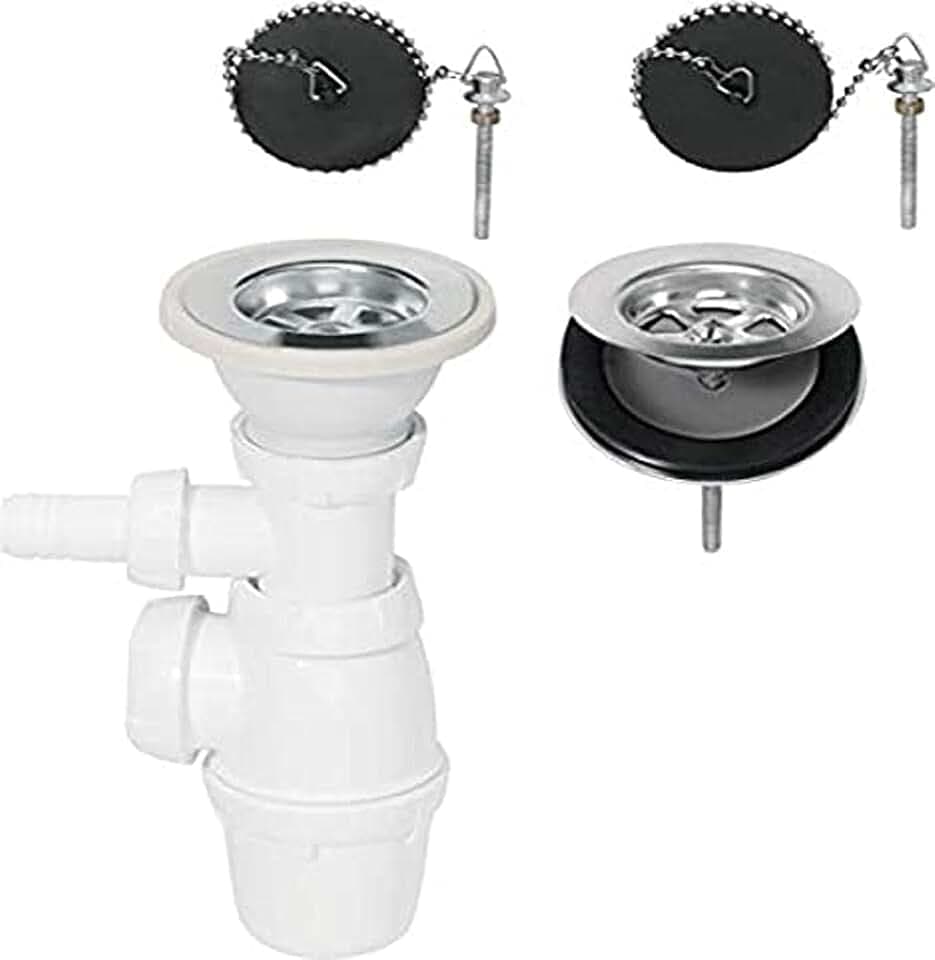 Wirquin 30718733 Ablaufgarnitur für Spüle, 2 Becken, D60 mm, mit Waschmaschinenanschluss