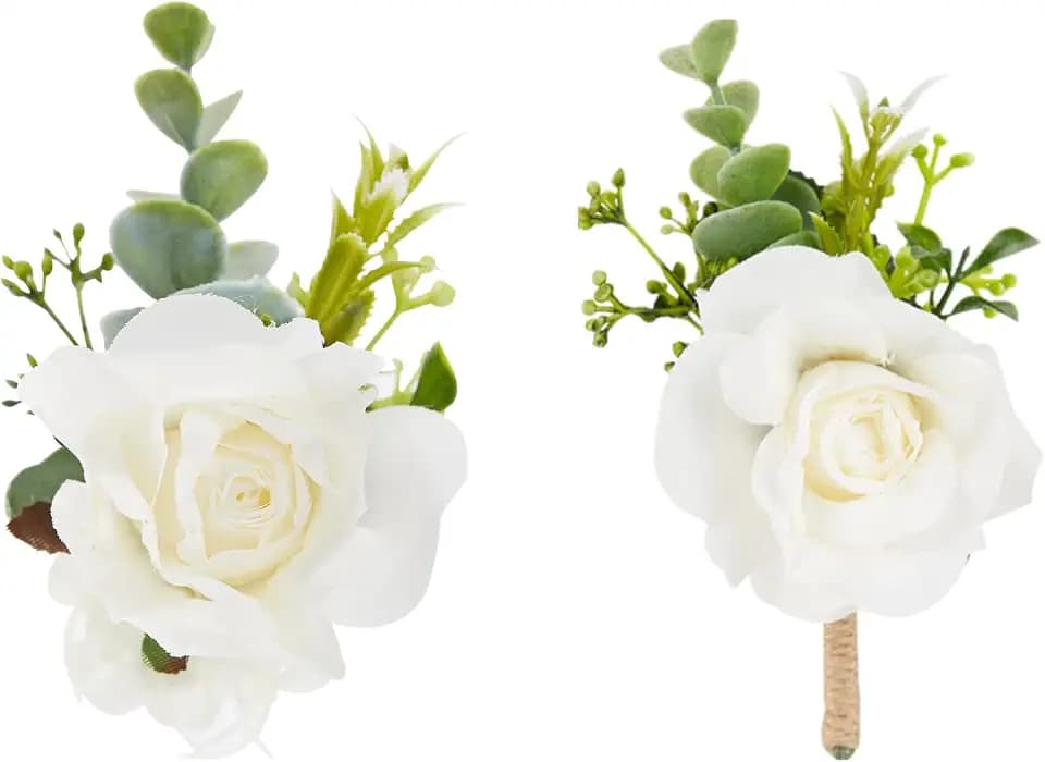 Ivory White Women Wrist Corsage and Men Boutonniere for Wedding Prom
