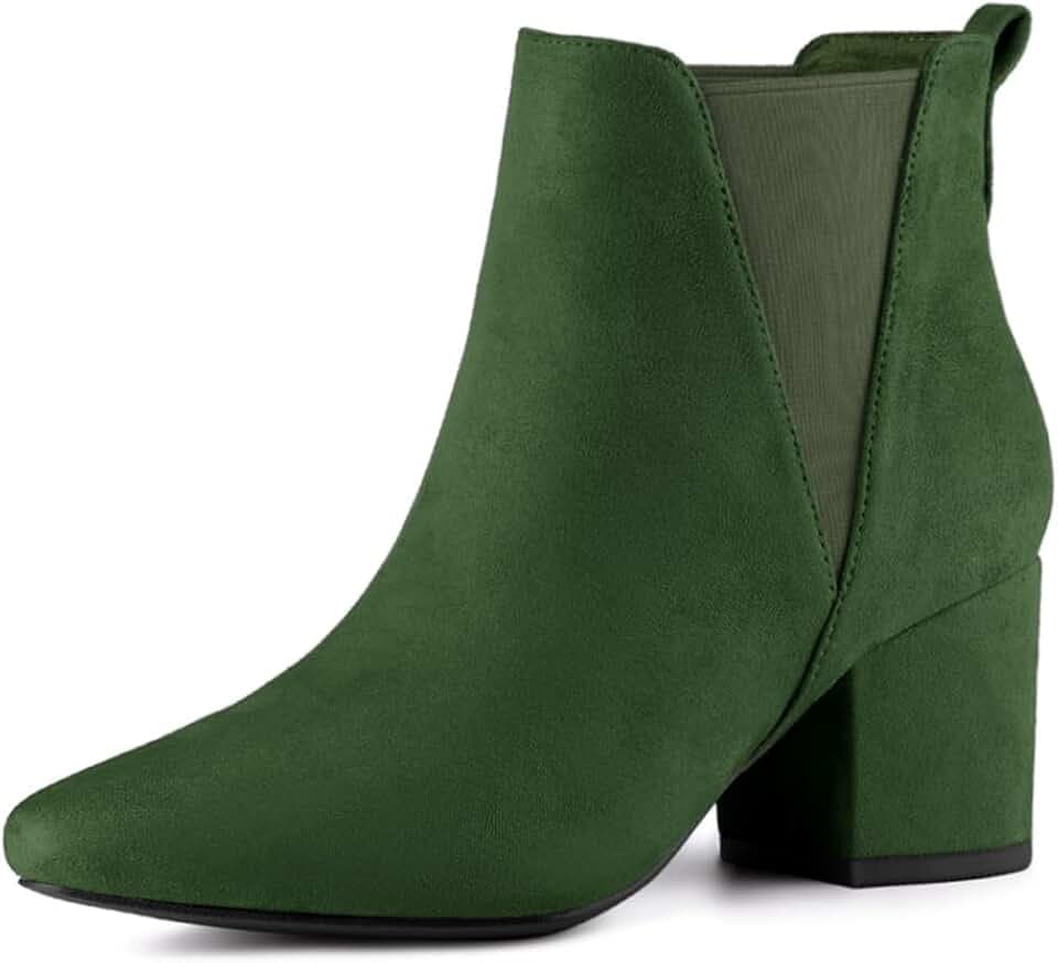 Allegra K Damen Stiefeletten mit spitzem Zehenbereich, Blockabsatz, Chelsea-Stiefel