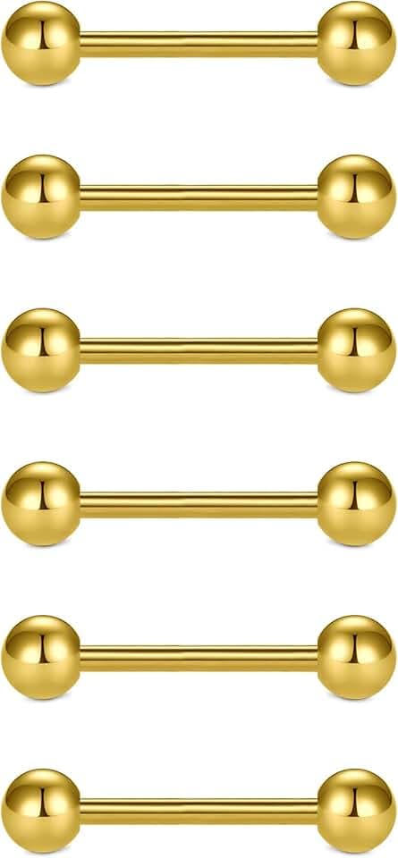 VCMART 12mm-18mm 14G Tongue Rings Nipple Straight Barbells Surgical Steel Body Piercing Jewelry for Women Men
