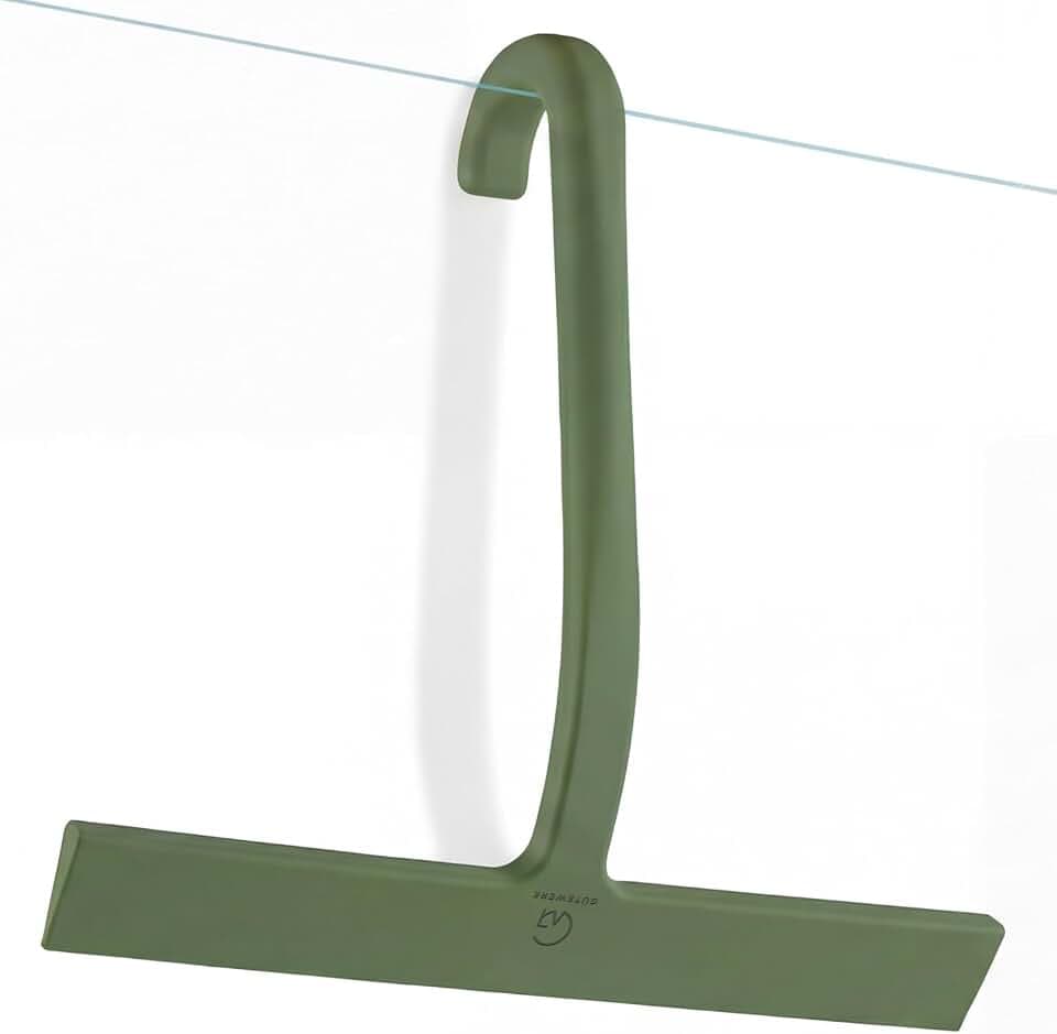 GÜTEWERK Shower Squeegee for Glass Doors, 10" Green with No-Drill J-Hook