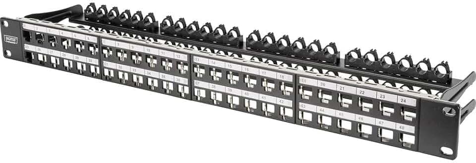 DIGITUS Patchpanel - Modular - Für Keystone-Module - 19-Zoll - 48-Port - Geschirmt - Rack-Montage 1HE - Schwarz