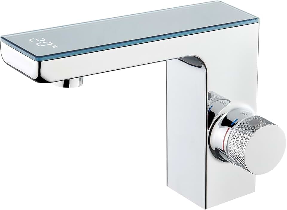 CREA Infrarot Sensor Wasserhahn Bad, mit Temperaturanzeige, Chrom