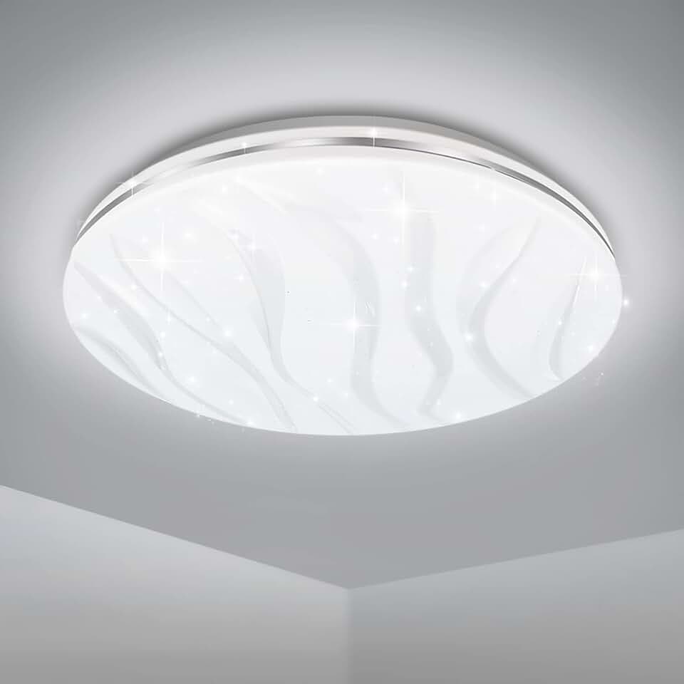 EXTRASTAR LED Deckenleuchte 36W, 3820lm 6500K Kaltweiß Deckenlampe mit Wellenmuster, Ø38cm Flimmerfrei Deckenlicht für Wohnzimmer Schlafzimmer Küche Flur
