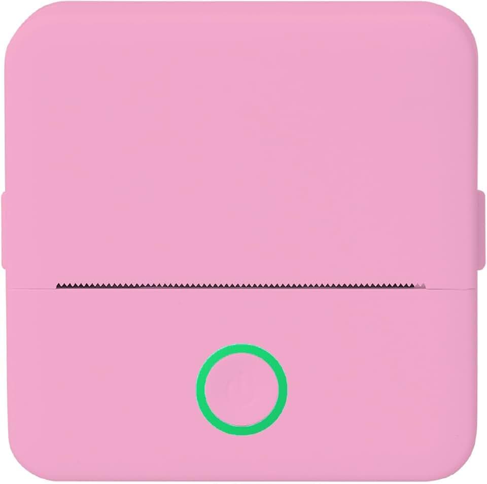 Mini Portable Thermal Printer with 5 Rolls, Inkless, Pink