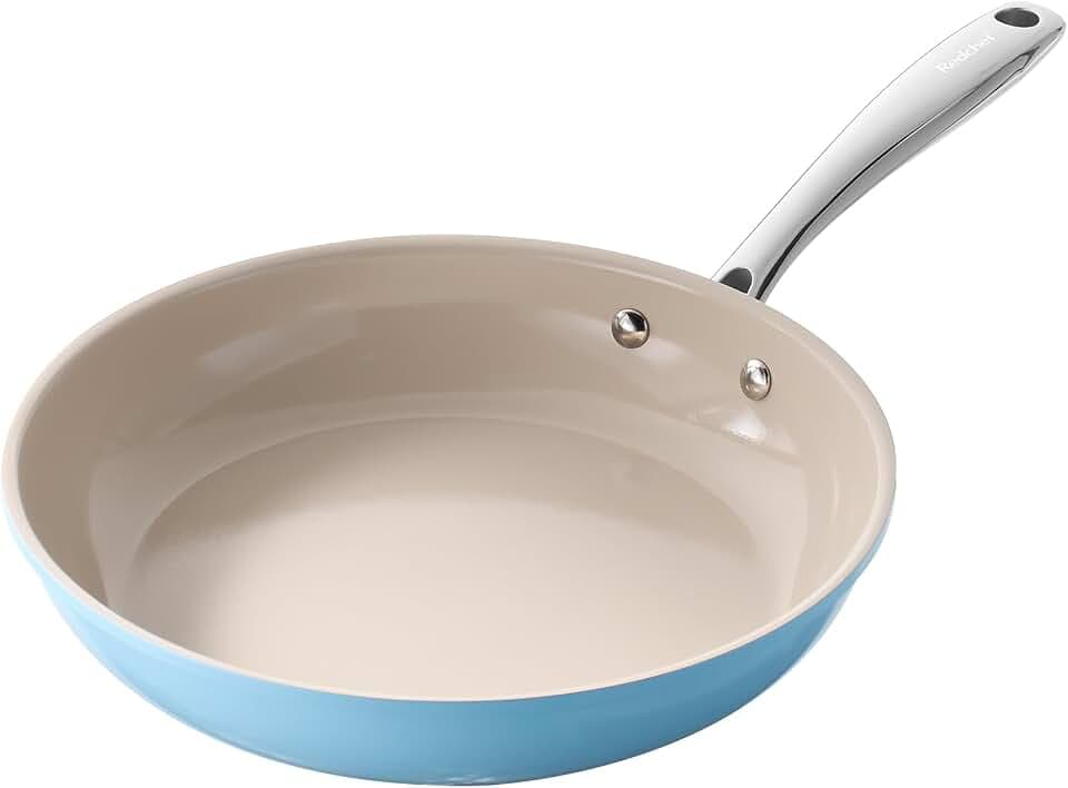 Redchef Pfanne Induktion 24cm, Antihaft Beschichtung Keramikbeschichtung Bratpfannen mit Edelstahlgriff, PTFE-frei PFOA-frei PFAS-frei, Backofenfest, Spülmaschinenfest, Blau