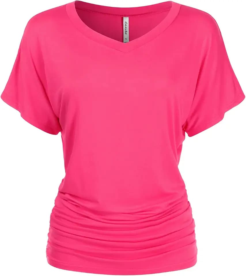Women's Short Sleeve V-Neck Casual Dolman Top with Side Shirring (S-XXL)