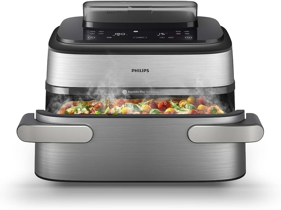 Philips Steam Airfryer 5000 Megabasket Heißluftfritteuse, Silber, 9,5 L