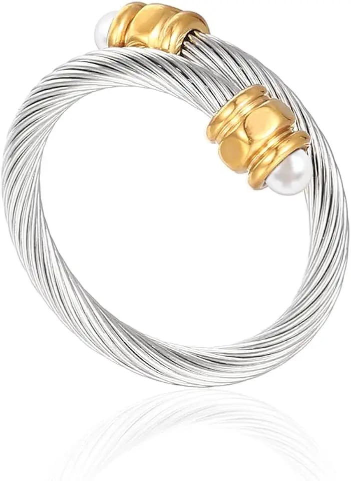 Women's cable ring, a cuff pearl ring designed to accommodate finger circumferences between 70mm-90mm
