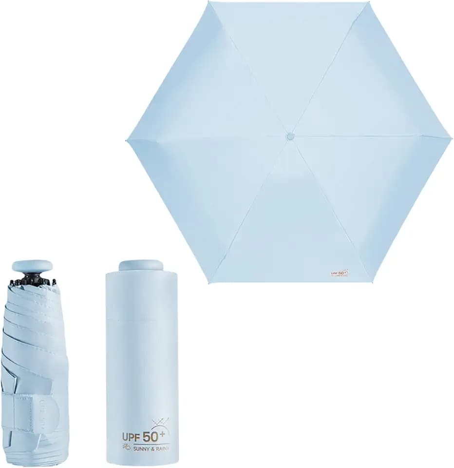 Mini Sun Travel UV Umbrella Anti UPF 50 Protection 99.9% Micro handle Coating Layer Fabric Compact/Lightweight Small Portable Backpack/Folding Purse Pocket Umbrella Rain/Blocking/Men Women Kids