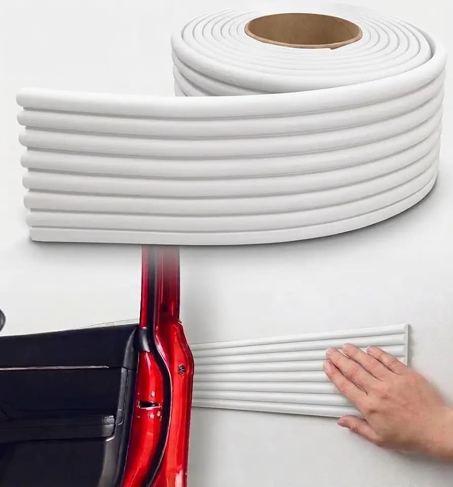 Rubber Bond Garage Wall Protectors - 4in x 12ft Strong Self-Adhesive Rubber Bumper Protectors for Garage Walls - Waterproof and Anti-Scratch Garage Wall Protector for Car Doors (White)