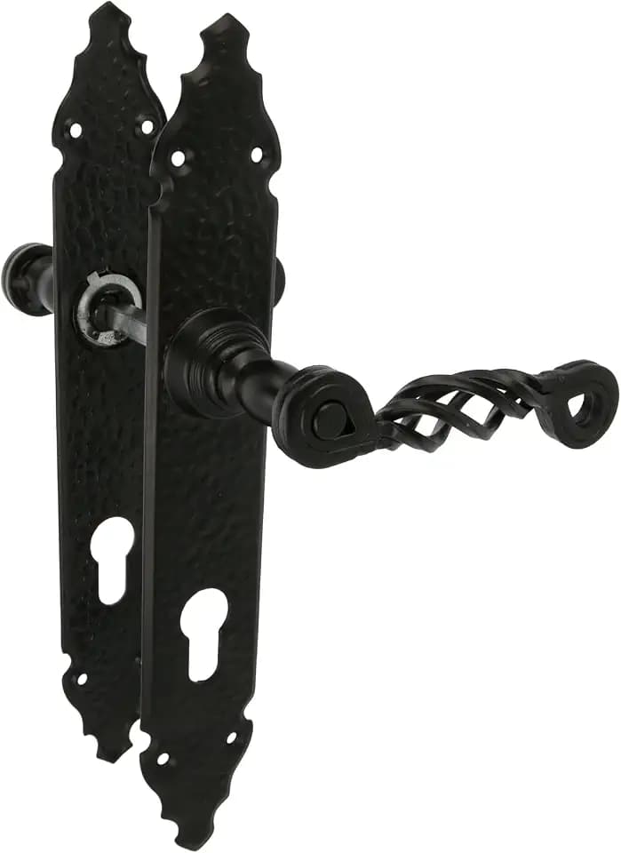 Amig - Türdrücker-Set | gehämmerte Platte | 280 x 45 mm | Maulschlüssel auf 85 mm | Ideal zur Erhöhung der Privatsphäre eines Raumes | Stahlplatte und schwarzer Zamak-Griff