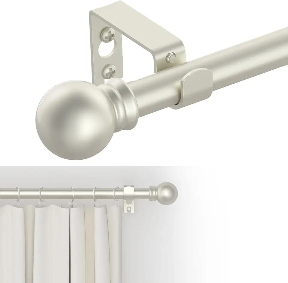 GXOACKJ Curtain Rods for windows 32-48 inch, 5/8 inch Decorative Nickel Splicing Heavy Duty Metal Curtain Rod set with Brackets