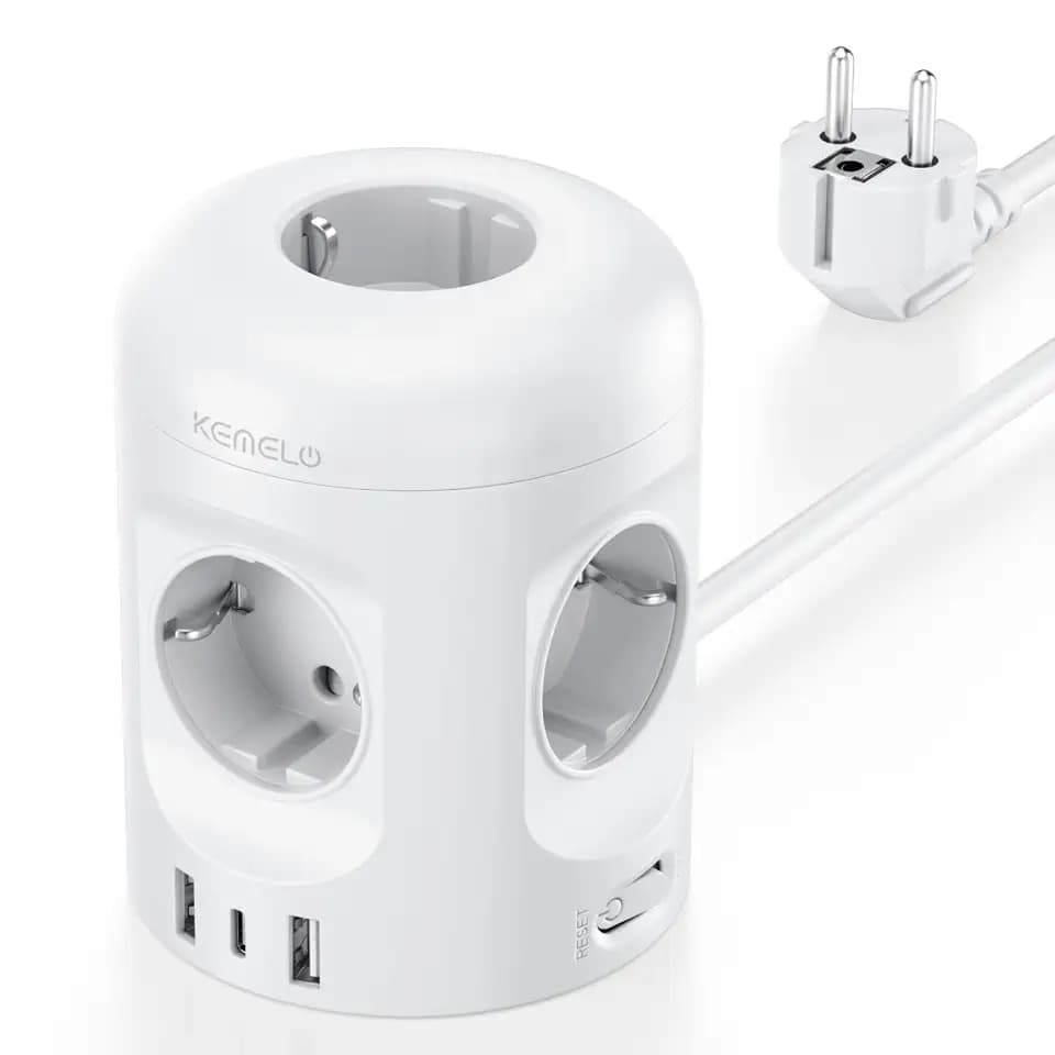 8 in 1 Steckdosenwürfel mit USB, Mehrfachsteckdose Würfel mit Schalter 5fach, Steckdosenleiste mit 3 USB, Mehrfachstecker mit Schalter, 2M Verlängerungskabe für Büro/Zuhause/Reisen,Weiß