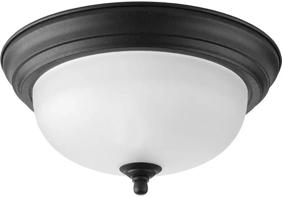 Progress Lighting 1-Light Ceiling Light, Flush Mount Ceiling Light Fixture for Interior Kitchen Lights, Hallway, Bedroom, Living Room, 11-3/8" by 5-1/2", Forged Black, Alabaster Glass Shade