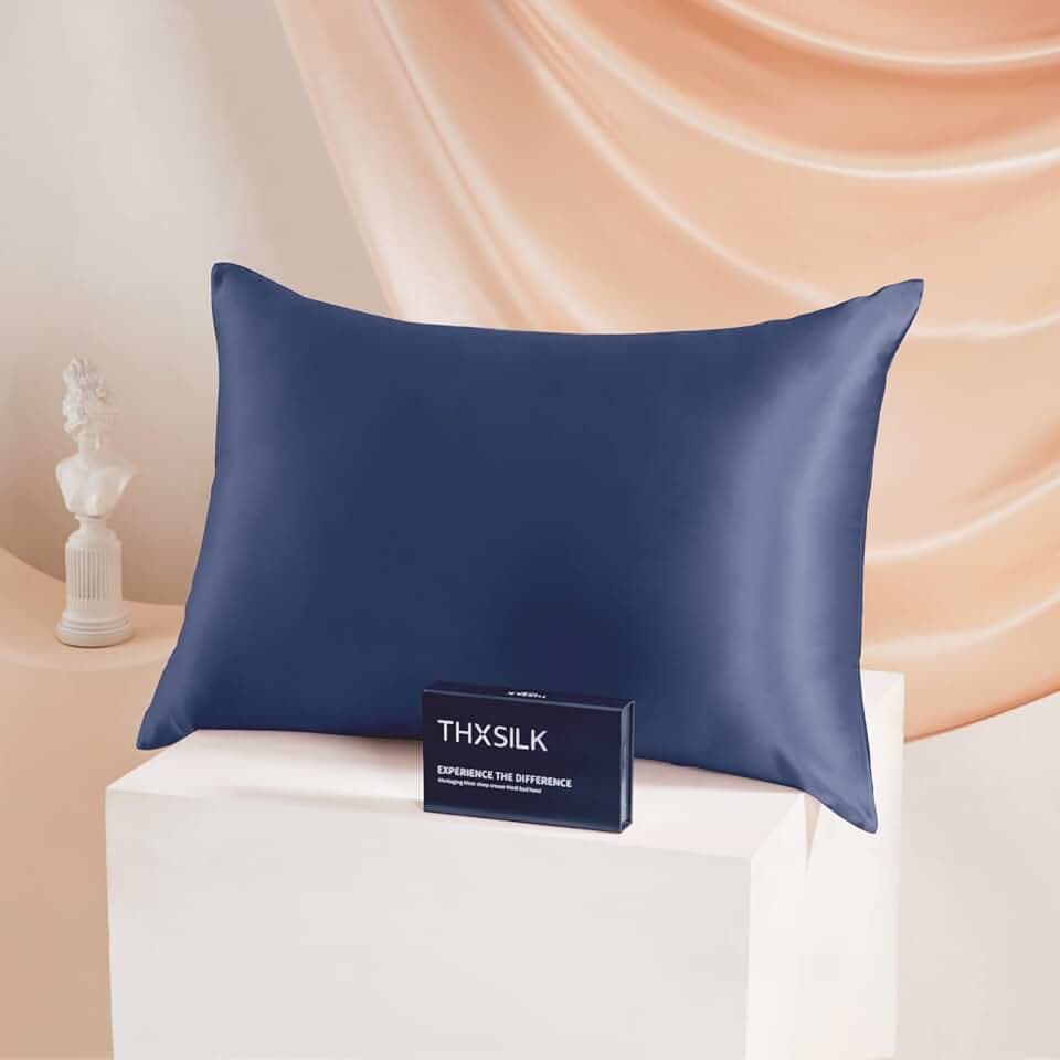 THXSILK 25 Momme Seide Kissenbezug für Haar und Haut - Maulbeerseide Kissenbezug - Hypoallergen mit Versteckter Reißverschluss - Pure Seide auf Beide Seiten … (Luxus-Dunkelblau, 40x80cm)