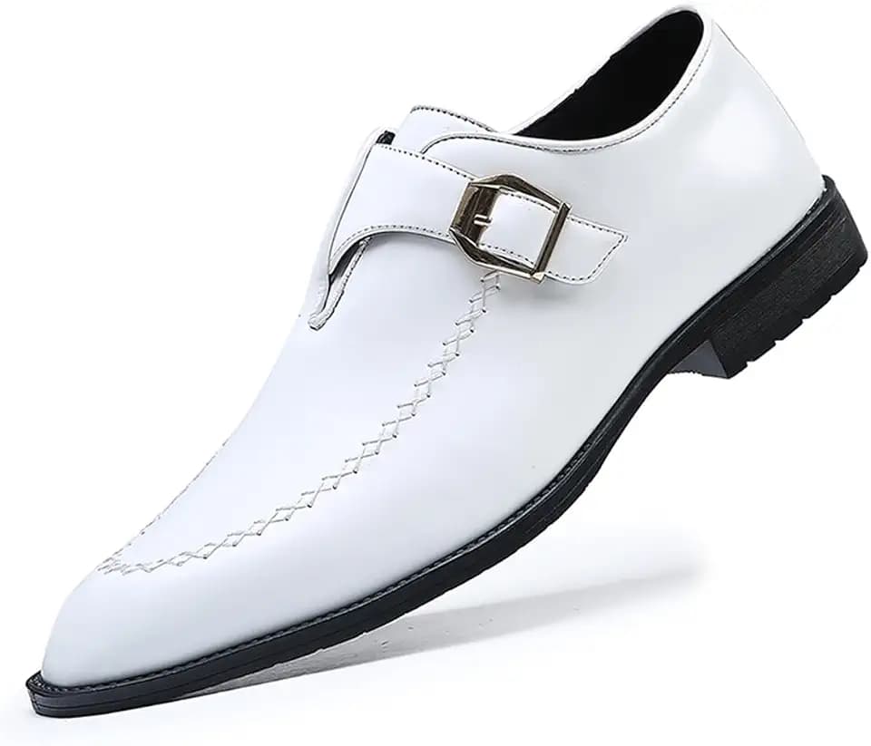 Mens Retro Monk Strap Plain Toe Slip on Loafers Leather Oxfords Formal Business Casual Dress Shoes for Men