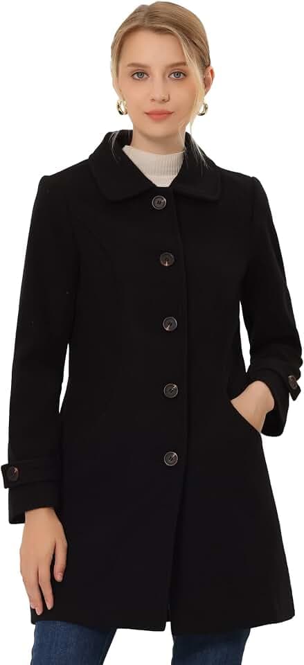 Allegra K Women's Winter Overcoat Peter Pan Collar Single Breasted Pea Coat