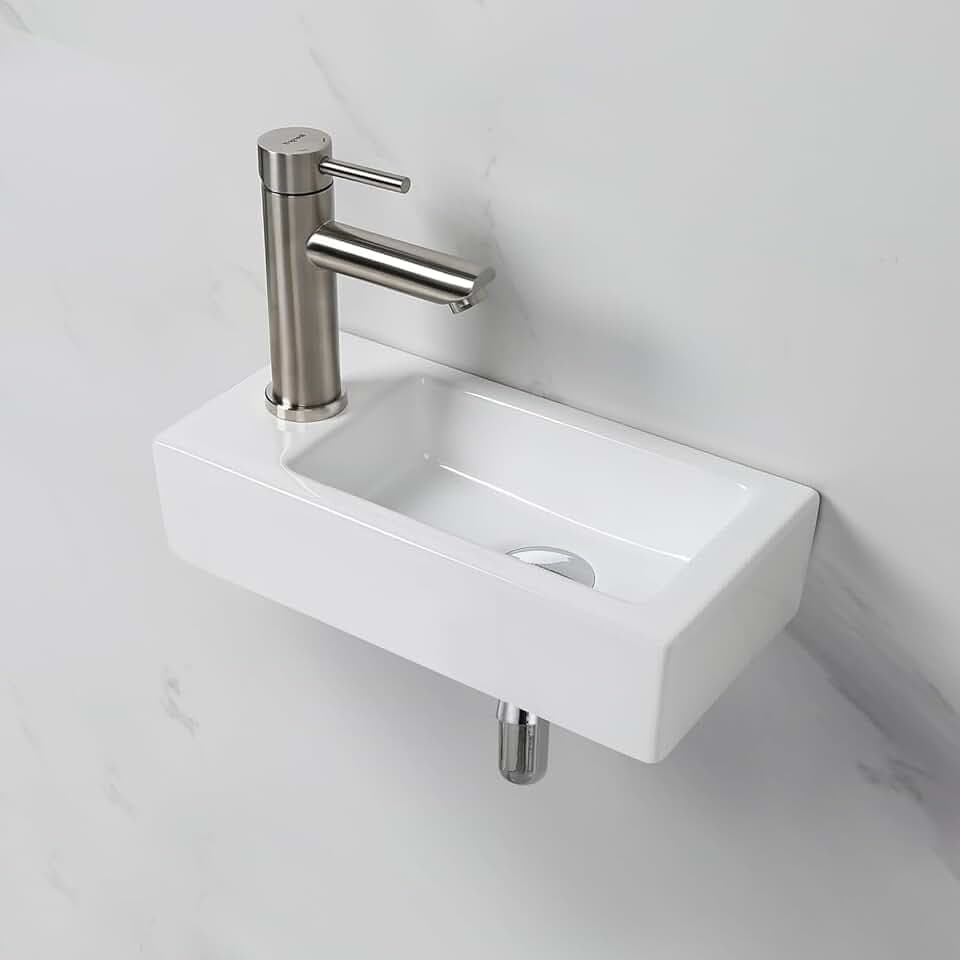 Ibergrif Hänge-Waschbecken Weiß Keramik, 37,6 x 18,8 x 9,3 cm
