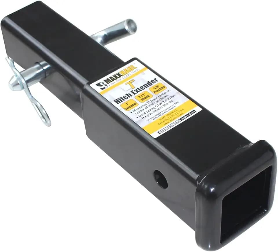 MaxxHaul 50833 2 x 2 inch Trailer Hitch Receiver Extender 7 inch Hitch Extension Length 3500 Lbs GTW