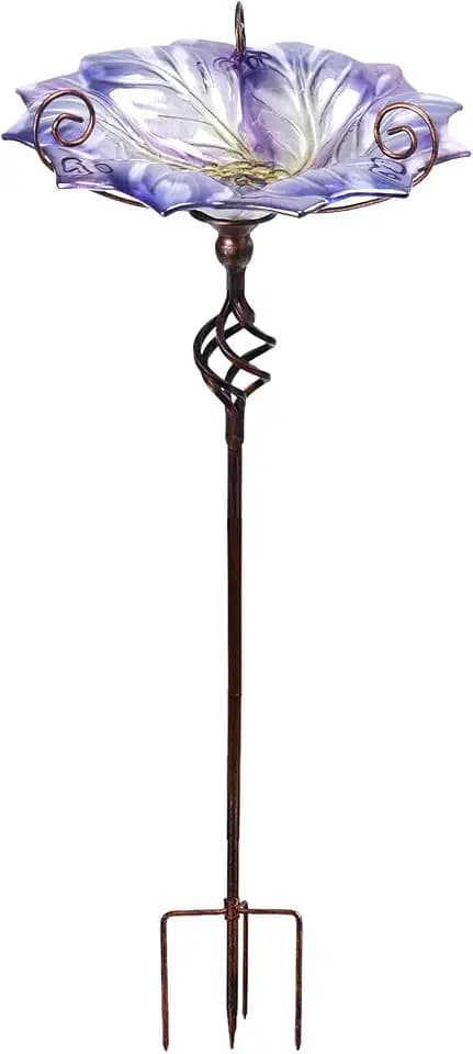 VCUTEKA Glass Outdoor Bird Bath Bird Feeder with Metal Stake Garden Decor