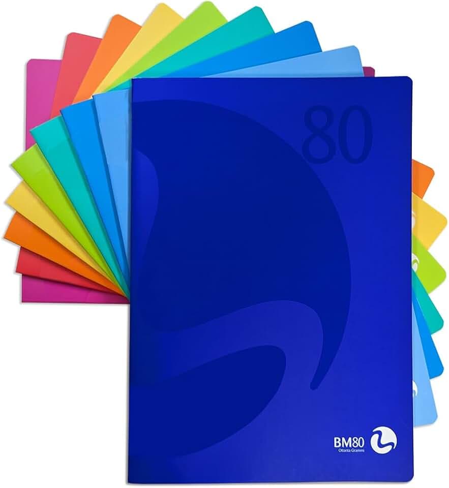BM BeMore 0110592 Notizbuch Color 80, A4, Lineatur 10 mm, kariert 1 cm, Papier 80 g/qm, farblich sortiert, Packung mit 12 Stück
