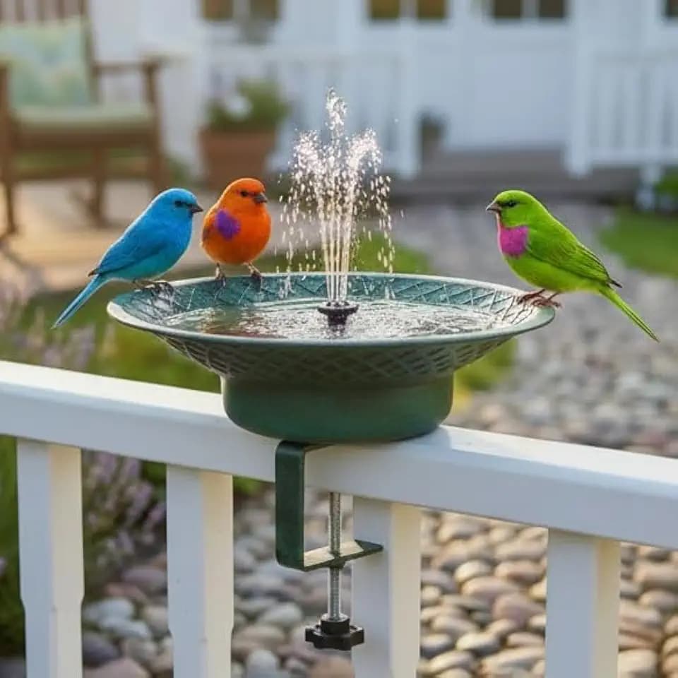 Deck Mounted Bird Bath for Outside, 12.6" Solar Bird Bath with Fountain