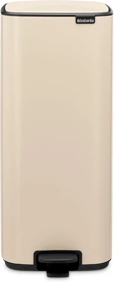 Brabantia Bo Step-On 8 Gallon Square Trash Can | Soft Beige | Light-Pedal, Soft-Close Kitchen Trash Can, Removable Inner Bucket, Non-Slip Base | Sample Trash Bags Included