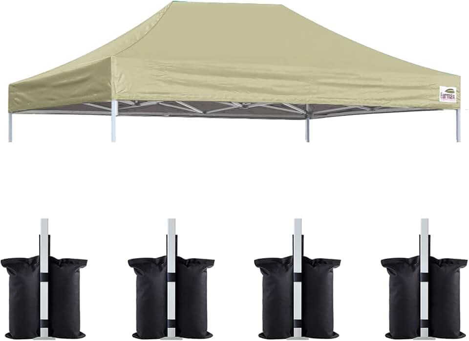Eurmax USA 10x15 Pop Up Canopy Replacement Top,Universal Instant Canopy Cover ONLY,Heavy Duty UPF 50+ UV Protection,Water & Wind Resistant Tarp,30+ Colors Available,Bonus 4 Sand Bags (Beige)