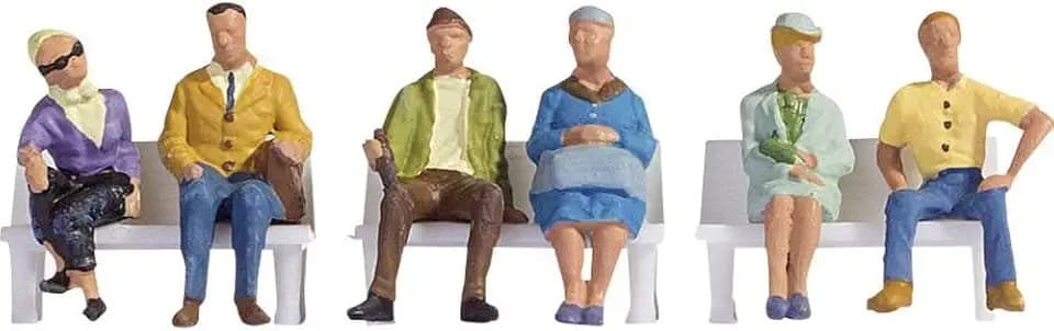 NOCH N Figuren Sitzende, sechs handbemalte Modellfiguren, ideal für Spur N Szenen und Dioramen