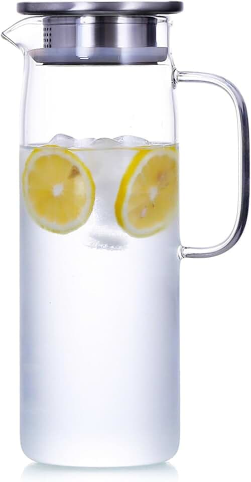 Glaskaraffe 1.5 L, Karaffe Mit Deckel Und AusgießEr 1.5 Liter Kaltes Oder HeißEs Wasser - GeträNkekanne FüR Hausgemachten Eistee Und Saft