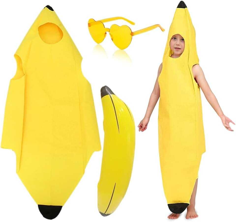 Bananen Kostüm Neuartige Obst Kostüme Lustiges Und Aufblasbares Bananenspielzeug Mit Gelbe Herzförmige Brille,Faschingskostüme Tropischer Obst Bananen Jumpsuit Banane Gruppen Kostüm Für Karneval