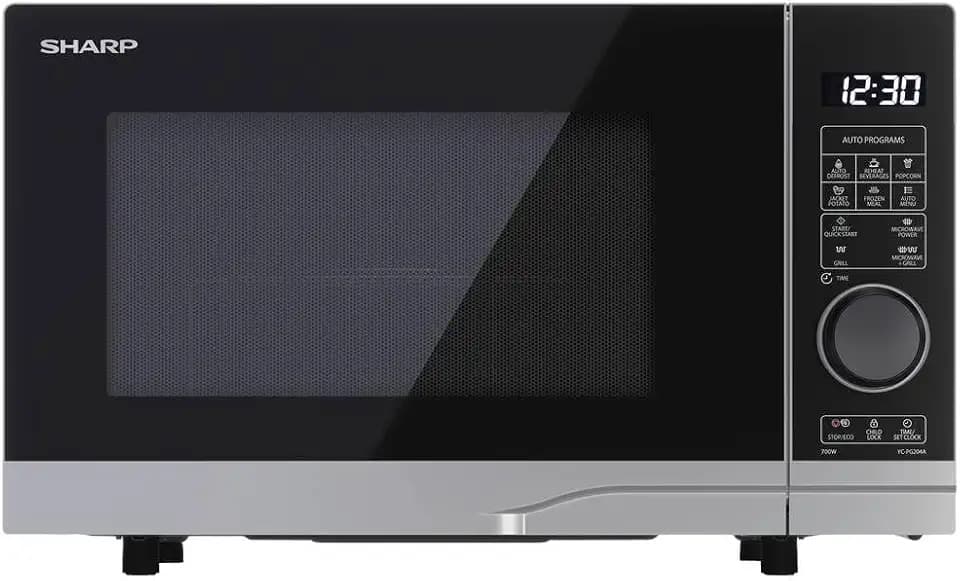 Sharp YC-PG204AE-S 2 in 1 Mikrowelle 20L, Silber, 700W, 900W Grill, Halbdigitale Steuerung, Freistehend