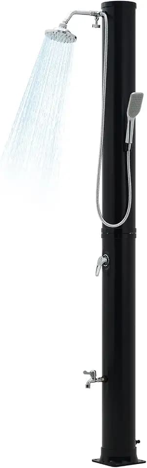 10 Gallon Solar Heated Shower | 2-Section Freestanding Outdoor Shower with Shower Head & Foot Shower Tap | Hot & Cold Water Adjustment | Poolside Beach Garden Spa Shower with Cover