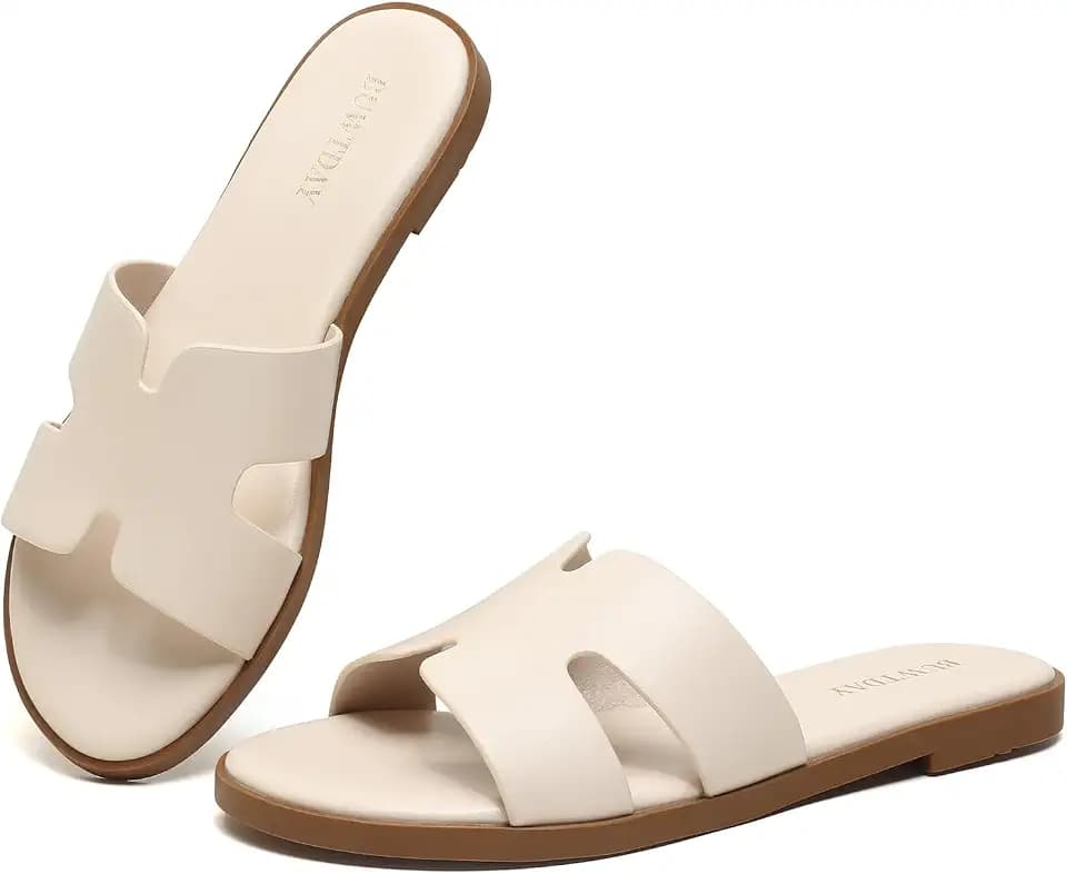 Womens Flat Sandals Dressy Summer Slides Comfortable Leather Sandals