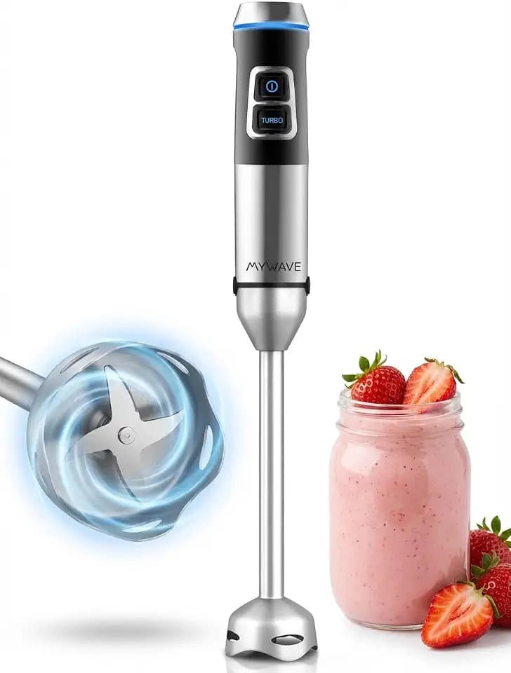 MYWAVE MWBTM-XXL Saona Stabmixer Für Feste und Flüssige Nahrungsmittel, Stainless Steel, Silber