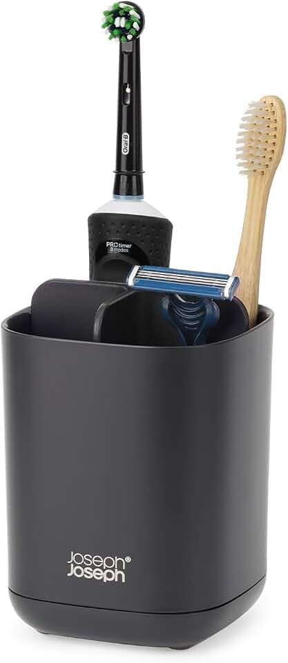Joseph Joseph Easy-Store - Toothbrush Holder Caddy, Bathroom Storage, Compact, Matt Black
