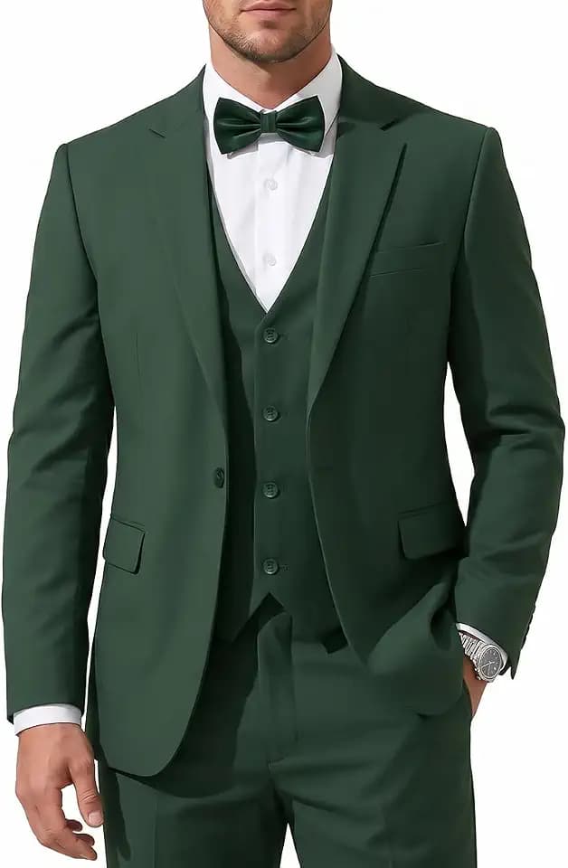 Men's Slim Fit 3-Piece Suit Blazer Vest Pants w Bow Tie, Suits for Men