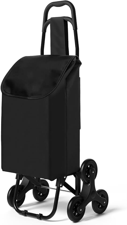 VOUNOT® Einkaufstrolley Klappbar Treppensteiger, 3 Räder Einkaufswagen Faltbar, Einkaufsroller Trolly, Abnehmbare & Regenfeste Schwarz