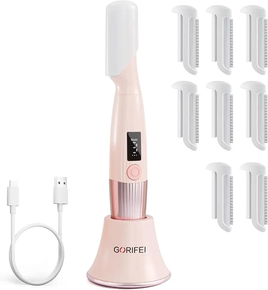 Sonic Dermaplane Razor for Women Face, Gorifei Women's Facial Exfoliation & Peach Fuzz Hair Removal System with 3 Speeds, Anti-Aging–8 Blades–Rechargeable Face Razor (Pink)