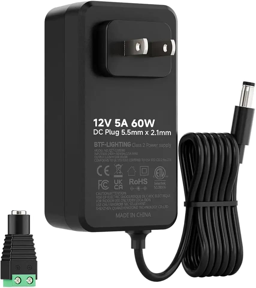 BTF-LIGHTING 12V 5A 60W Power Supply Adapter ETL Listed, Class 2