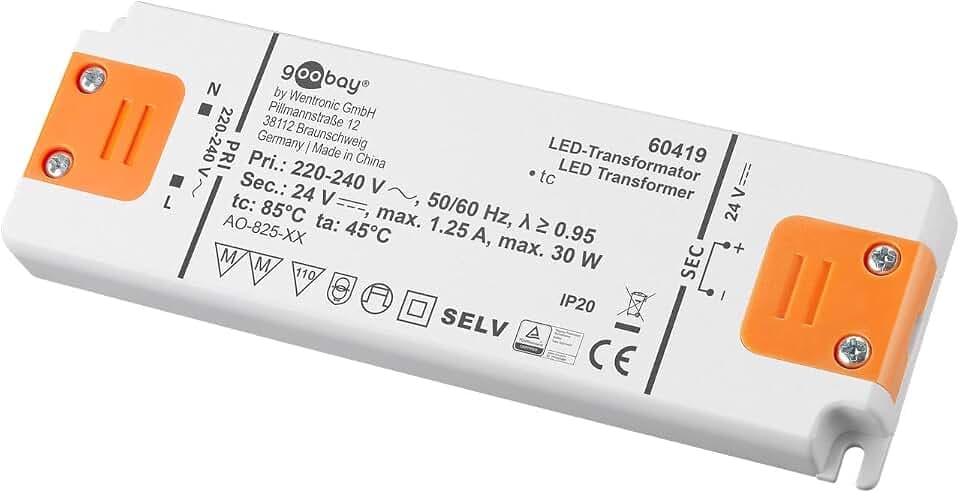 Goobay 30619 LED Trafo 230V auf 24V LED Spot 24V Trafo 30W Gesamtlast LED Treiber 24V DC Spannung LED Treiber 24V Transformator kein Flackern