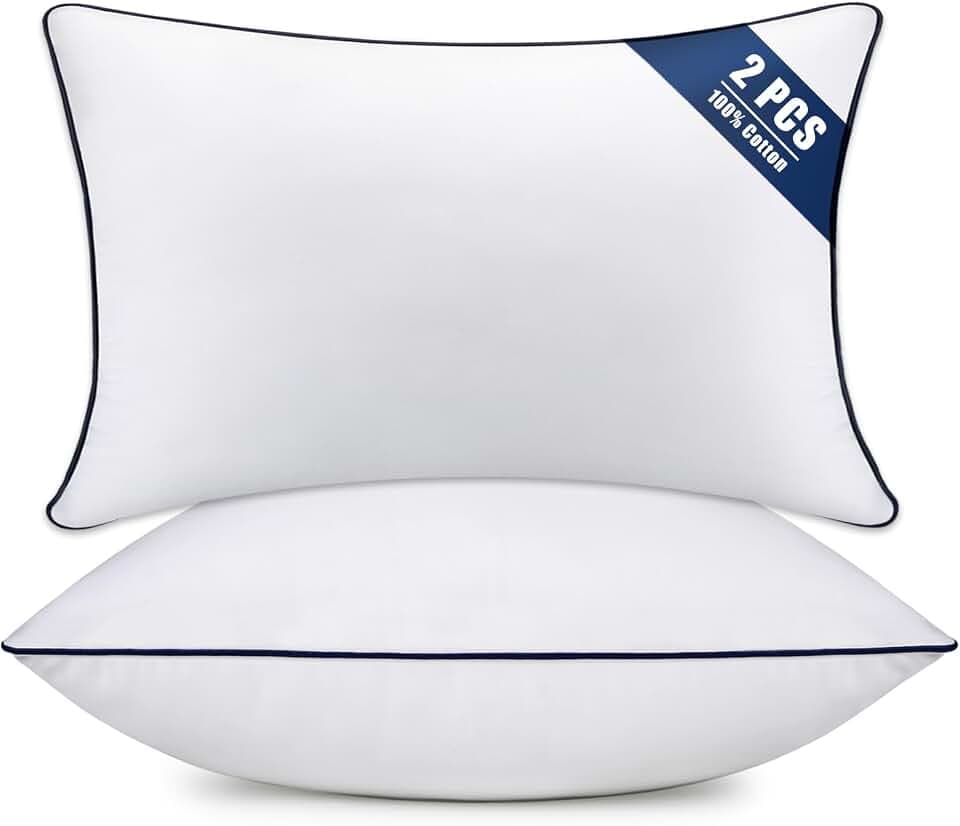 Throw Pillow Inserts Set of 2-Fluffy Square Cushions with 100% Cotton Covers-Decorative White Pillow Fillers for Sofa, Bed, Couch, Living Room, Indoor Hotel Pillows (12x20 Inch (Pack of 2)-Blue Edge)