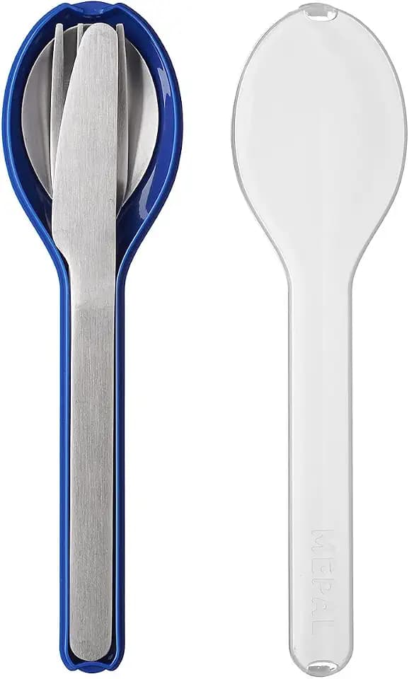 Mepal - Besteck 3-teiliges Set Ellipse - Besteck-Set für unterwegs - Besteht aus einem Messer, Gabel & Löffel - Besteck-Set mit Reiseetui - Edelstahl - Vivid Blue