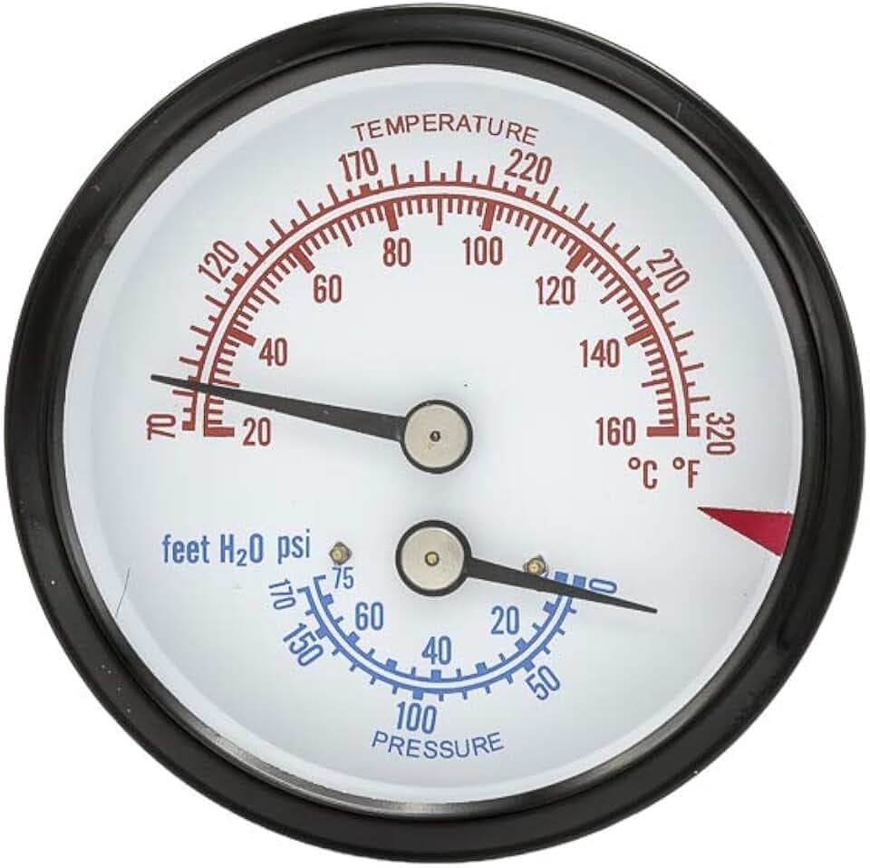 PIC Gauges TRI-RC-254R3.63-D 2.5" Dial, 1/4" Male NPT Connection, Stem Length 3.63 inches, 0/60 psi Range, Commercial Tridicators with Black Steel Case, Bronze Internals, Plastic Lens w/Red Indicator