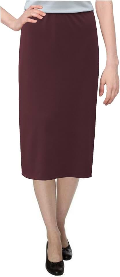 Baby'O Women's Basic Modest 26" Below The Knee Length Stretch Knit Straight Skirt