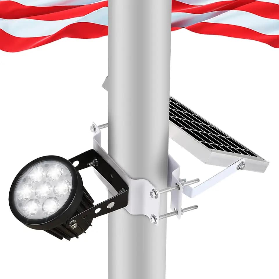 Flag Pole Light Solar Powered, Solar Flagpole Light Upgraded with IP67 Waterproof Outdoor Smart Charging and Lighting for Dusk Dawn All Night Bright On