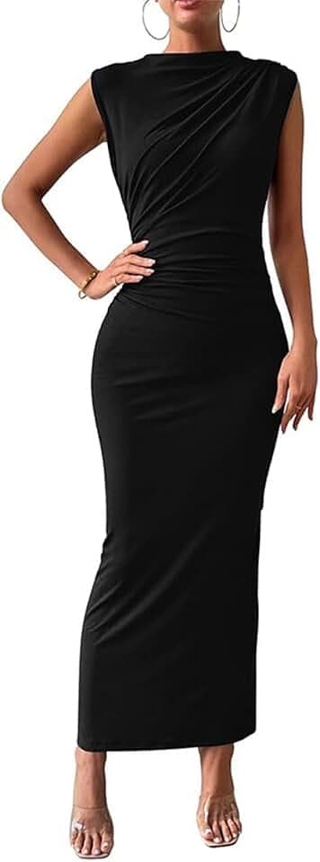 Sexy Trägerloses Maxikleid, Sommer ärmellose Rippstrickkleider, Weiches EIN-Schulter Bodycon Kleid mit Schlitz Saum Pencil Cocktail Party Kleid