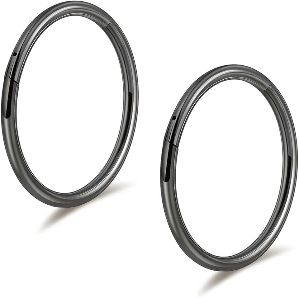 Schwarze Nasenringe mit Scharnier, 20 g, 18 g, 16 g, 6 mm, 8 mm, 10 mm, 12 mm, 14 mm, 16 mm, Septumring, Clicker, Knorpel, Helix, Creolen