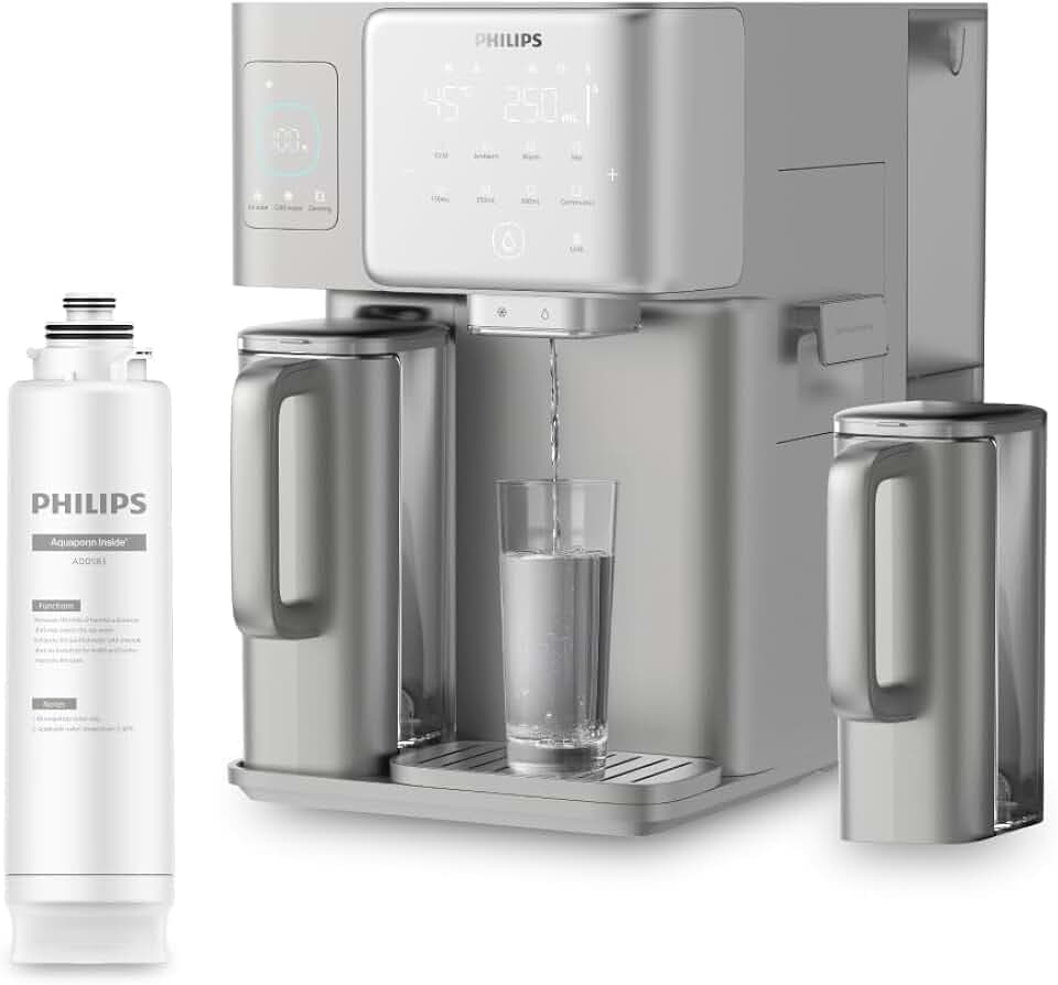 Philips Water 9000 Umkehrosmose-Wasserspender: heißes & gekühltes Wasser in Sekunden, Eiswürfelfunktion, 6-in-1-RO-Filter mit Mineralien, >110 Schadstoffe reduziert, 3:1 Rein-/Abwasser, UV-C, 2000 L